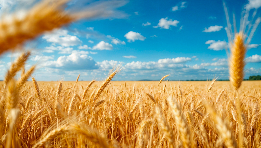 Wheat ready for harvest under a bright blue sky